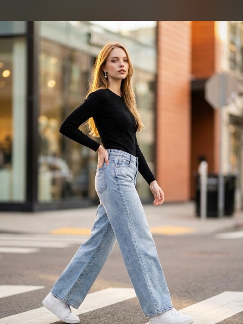 Edikted Wide Leg Light Wash High Waisted Denim Jeans - Size L #widelegjeans